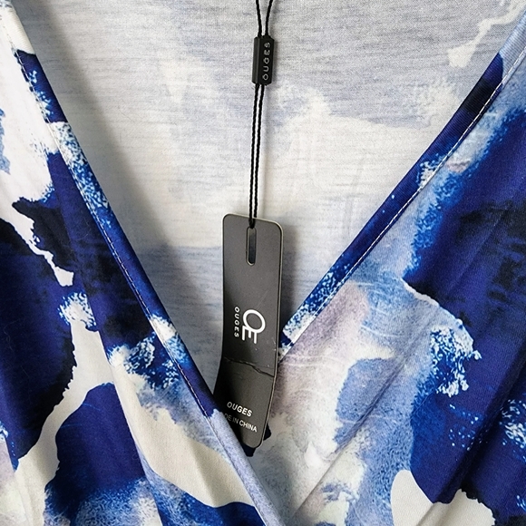 Stylish OUGES Women's V-Neck Pattern Pocket Mid Length Dress Size 2XL - Picture 13 of 13